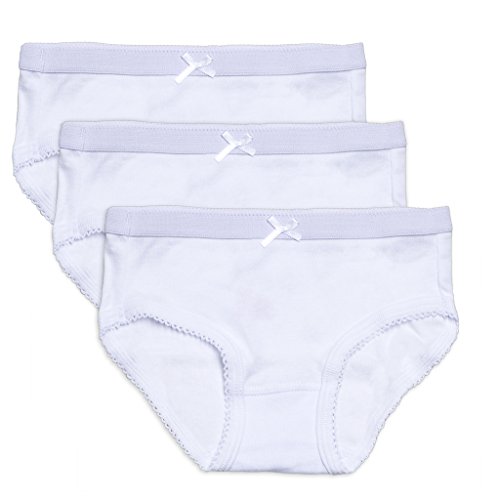 Feathers Girls Solid White Snug Fit Tagless Briefs Underwear - 100% Cotton Super Soft Panties