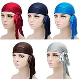 5 Pieces Silky Durag Caps, Elastic Long Tail Silky Durag Caps Head Wraps Soft Head Scarf for Women and Men (3)