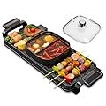 Hot Pot Grill, 2 in 1 Electric Grill and Hot Pot, 2800W BBQ Pan Grill and Hot Pot, Teppanyaki Grill Pot with Temp Control, Smokeless Hot Pot Grill with Nonstick Coating for 2-10 People
