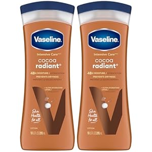 Vaseline Cocoa Radiant 2-Pack – Intensive Care Moisturizing Hand and Body Lotion with Ultra-Hydrating Lipids, Pure Cocoa Butter, 10 Oz Ea