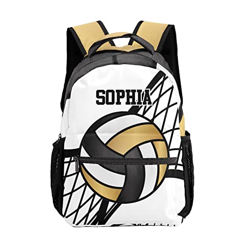 Personalized Volleyball Black Gold Custom Backpack Waterproof Multifunctional Daypack with Name Gift