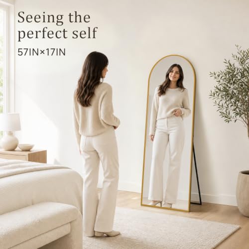 NBGV 57"x17" Floor Mirror Full Length, Arched Full Length Mirror Gold - image 5
