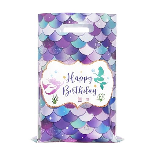 DaiUni 30 PCS Mermaid Birthday Goodie Bags Party Favor Bags Treat Bag with Handles for Kids Girls Mermaid Birthday