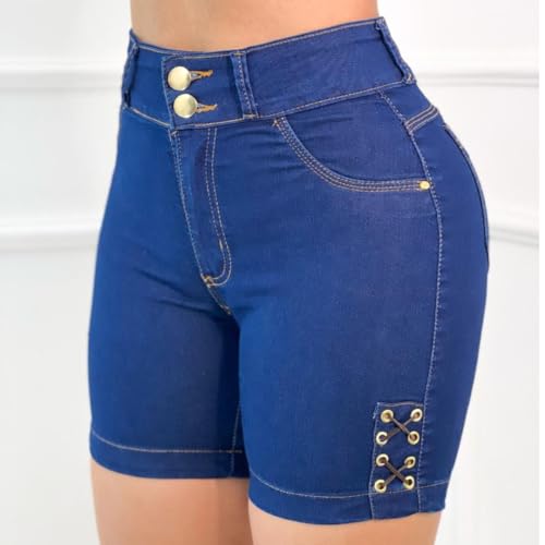 Shorts jeans feminino cintura alta modelo detonado (42)