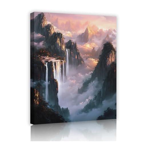 Peinture murale en toile cascade de qualité supérieure avec cadre en bois 87x118