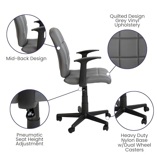 Flash Furniture Clayton Mid Back Swivel Task Chair with Arms - Gray Vinyl Upholstery - Tufted Back and 360° Swivel by Flash Furniture - Image 3