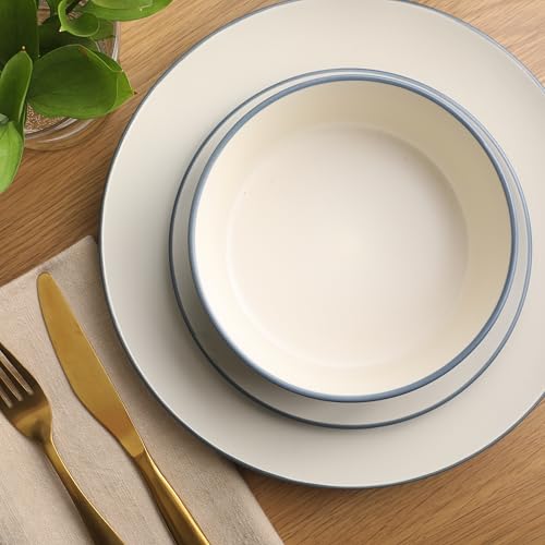 Image of Gibson Elite Oxford Blue Plates and Bowls Sets, 16 Piece Stoneware Dinnerware Sets for 4, Two Tone Dishware Sets, Dinner Plates Dessert Plates Bowls Mugs