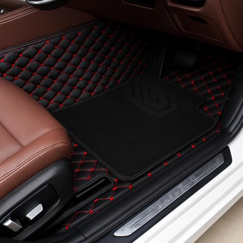 Image of Mr Mattie 7D Car Floor Mat for BYD Sealion 7 (2024-2026)| 7D Premium Faux Leather II Luxury Mat II 7 Layer Protection | Custom Fitted Car Floor Tray Mats -Black with Red