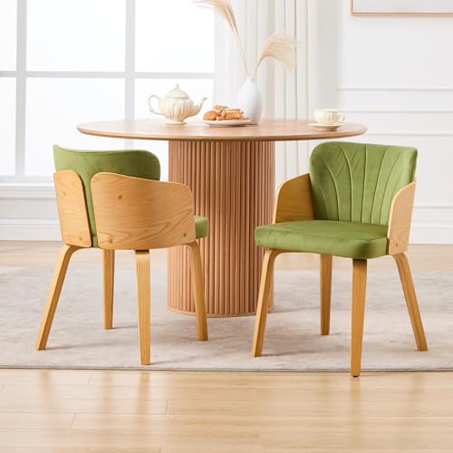 chairus Sillas de Comedor Madera Juego 2 de Sillas Cocina Tapizadas en Terciopelo, Sillas Restaurante de Rústico Sillas de Salón Modernas con Patas Madera Maciza para Hogar/Cafetería, Verde