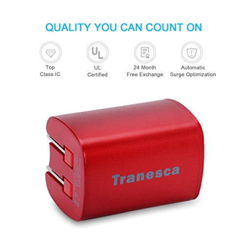 Tranesca Dual USB Wall Chargers for New iPhone SE,iPhone Xs/Xs Max,iPhone XR/8/7/6S/6S Plus/6 Plus/6, Samsung Galaxy S7/S6/S5 Edge, LG, HTC, Moto, Kindle and More-2 Pack (Red) - Thumbnail 4