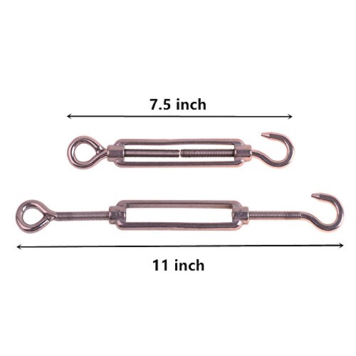 Eowpower 2Pcs M8 Turnbuckle/Tension(Hook Eye), 12Pcs 3/16 Inch M5 Wire Rope Cable Clip Clamp And 4Pcs M5 Thimble For 3/16 Inch Wire Rope Cable, Stainless Steel Kit #TOP2