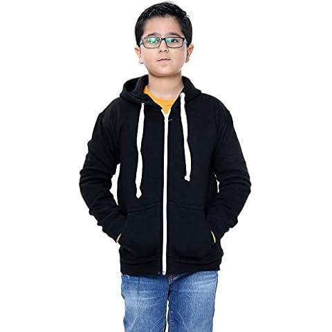 Kids Boys & Girls Unisex Plain Hoodie Zipper Fleece Top Age 7 to 13 Years (Black, 13) Cover