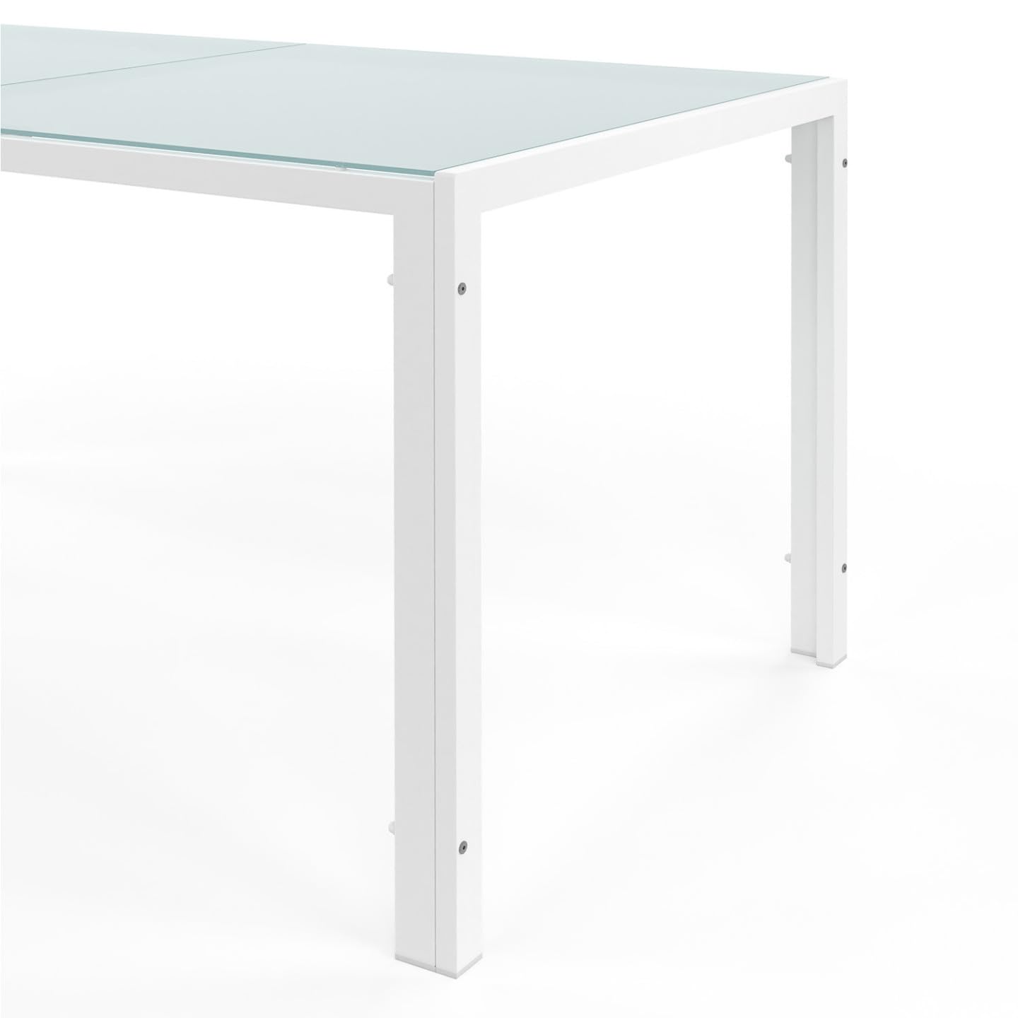IDMarket – Salón de jardín Madrid Mesa 190 cm y 8 sillas apilables blanco y beige