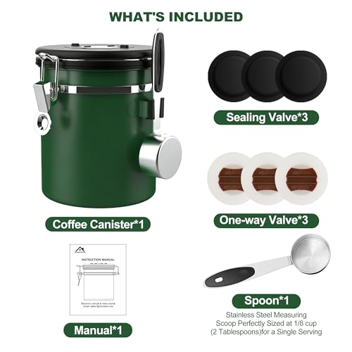 ShanSon Coffee Canister Airtight, Stainless Steel Bean Storage Container with Date Tracker & Scoop, Grounds Sugar Flour Tea Cereal Fits Kitchen Pantry, Ideal Gift for Coffee Lovers,22oz, Dark Green by ShanSon - Image 9