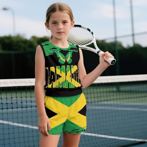 ZFRXIGN Jamaican Shirt Tracksuit Outfit for Girls 5-14 Years 2 Piece Outfit Set Sleeveless Tops Athletic Shorts for Exercise3