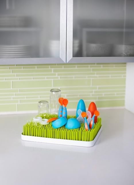 Boon Lawn Countertop Baby Bottle Drying Rack with Antimicrobial Tray - Spring Green - Bottle Rack and Organizer - Baby Feeding Essentials - 13.5 x 11 x 2.5 - 1 Count Green 2 Piece Set image 14 of 15 B004OR1DTC
