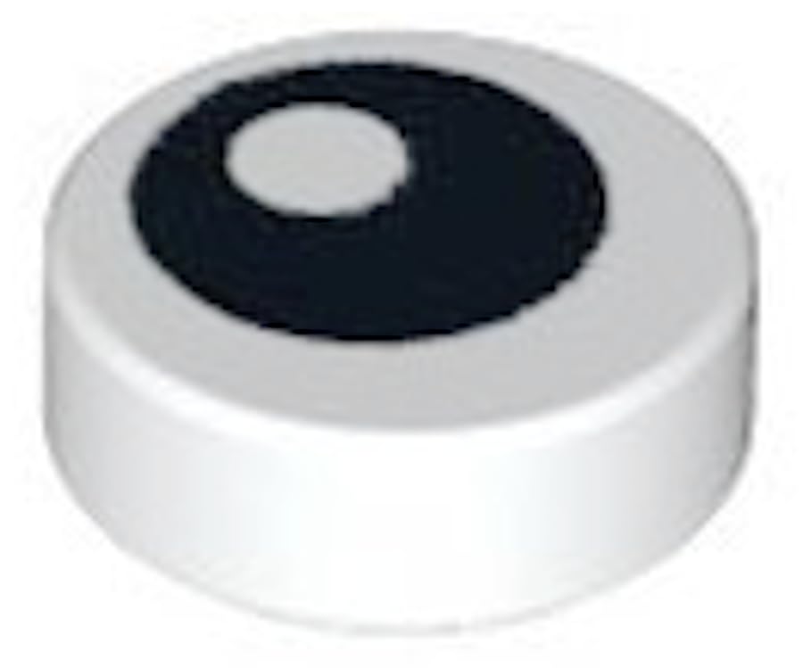 LEGO Round Eye Tile, 1 x 1, Black Pupil Pattern, Part 98138pb007 (White, 50, Bricks)