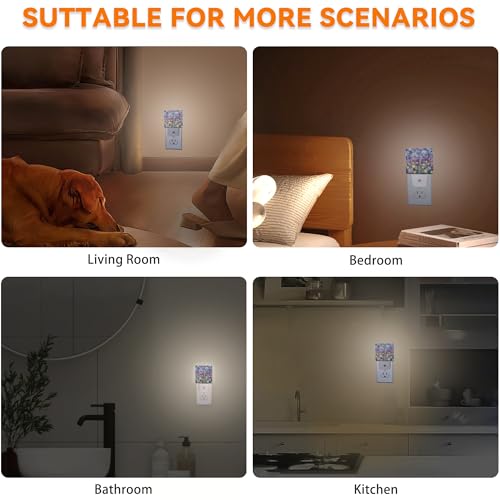 Image of Abstract Watercolor Flowers Night Light, Night Lights Plug into Wall for Boys Girls Bedroom Decorative Nightlight Led Lamp 0.5W Sleep Friendly