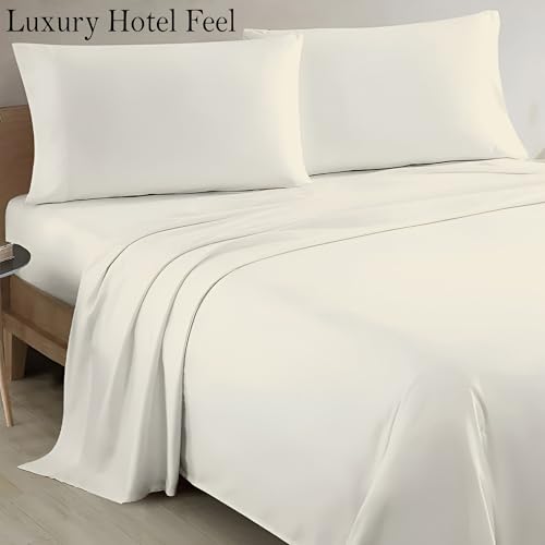 Image of Ivory Full Flat Sheet Only, Soft 100% Cotton Top Sheets | Sateen Weave 1 Piece Cool & Breathable Luxury Hotel Quality Bed Sheets, Extra Soft and Comfy - Wrinkle Free Bedsheet