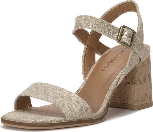 Lucky Brand Womens, Hallia Ankle Strap Sandals, Natural/Platino, 6.5 Medium
