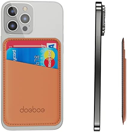Leather Phone Card Holder for Back of Phone, Credit Card Case Stick on Cell Phone, Strongly Adhesive Phone Wallet Sleeve, Compatible with iPhone, Samsung, Android and All Smartphones Black