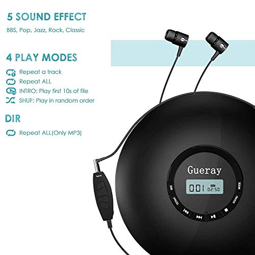 Gueray CD Player tragbar mit 1400 mAh Akku und Kopfhörer Tragbare CD-Player mit 3,5 auf 3,5 mm AUX-Kabel für Kinder… - Image 4