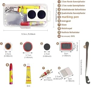 44-56 Piezas Kit Repara Pinchazos Bicicleta,Kit de Reparación de Neumáticos de Bicicleta,Parches Bicicleta Autoadhesivo,Unisex Adulto,con Caja de Accesorios,para Ciclistas,vehículos Todoterreno