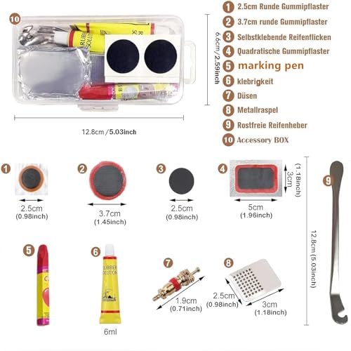44-56 Piezas Kit Repara Pinchazos Bicicleta,Kit de Reparación de Neumáticos de Bicicleta,Parches Bicicleta Autoadhesivo,Unisex Adulto,con Caja de Accesorios,para Ciclistas,vehículos Todoterreno - Imagen 5
