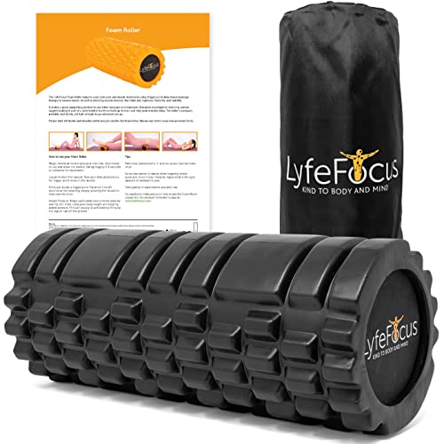 LyfeFocus Premium Trigger Point Foam Roller (Black) – Multi Pressure Point with 3 Unique Moulds for Muscle Tension – Specialist Approved Sports Massage Roller for Deep Tissue Therapy – with Carry Bag
