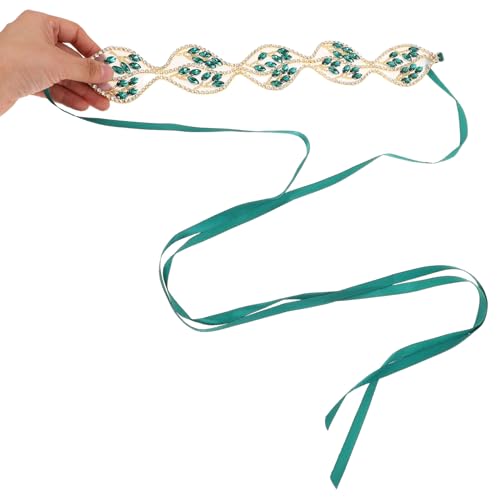 Ceinture de mariée créative en paillettes vertes et détails de feuilles ciselées - 4