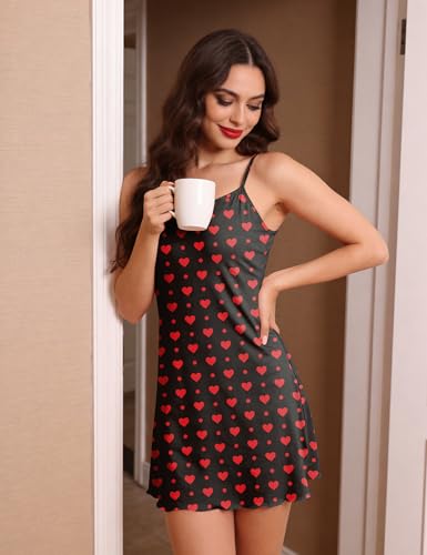 ouansyltg Plus Size Nightgowns for Women Sexy Slip Dress Spaghetti Strap Sleeveless Short Sleepwear Adjustable Strap Cute Soft Backless Scoop Neck Flowy lightweight Nightie — view 3