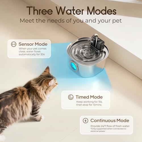 voluas stainless steel cat water fountain-wireless pet water fountain battery operated108oz32l automatic water dispenser for dogs with quiet pumpeasy clean bpa-free for cats dogs multiple pets