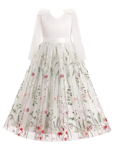 Vestido largo de tul bordado floral para niña fiesta formal