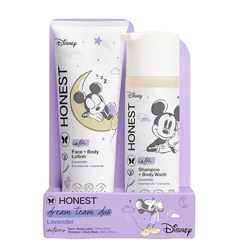 Image of The Honest Company 2-in-1 Cleansing Shampoo and Body Wash Face Lotion Bundle Disney Design Gentle Enough for Baby Dermatologist Tested Calm Lavender 18.5 fl oz
