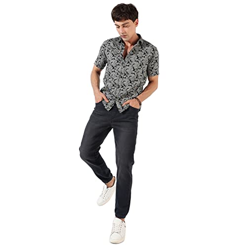 Image of CAHOOT Men's Button Up Shirt for Casual Wear | Regular Fit | Poly Lycra Shirt Crafted with Short Sleeve & Enhanced Stretch Comfort Fit for Everyday Wear