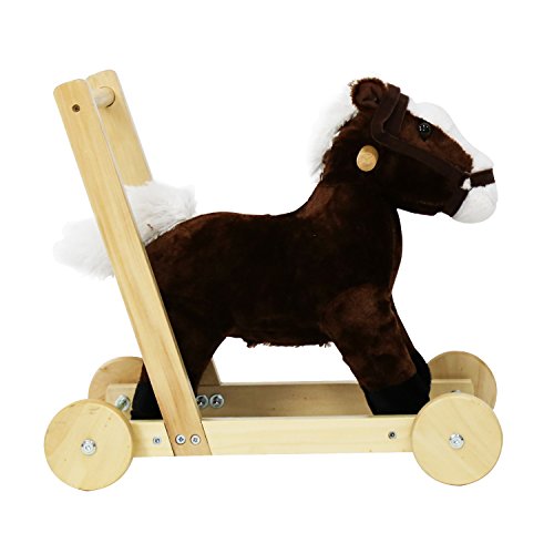 Peach Tree Kids Plush Toy Rocking Horse Walking Toddler Riding Toy Animal Rocker Pink Pony Ride on Plush with Wheels & Sound, Brown