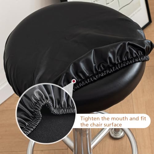 DONGKER Hocker Bezug Rund, 4 Stück PU-Leder Hockerbezug, Durchmesser 30-36cm, Dehnbar Knitterfrei Hocker Rundbezug für den bezug für Barhocker Rund