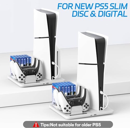Suporte para PS5 Slim, com ventilador de 3 níveis, suporte para fone de ouvido (apenas para 2023 PS5