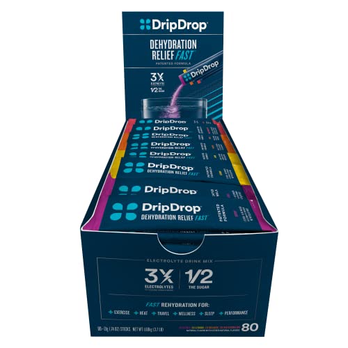 DripDrop Hydration - Electrolyte Powder Packets - Watermelon, Berry, Orange, Lemon - 80 Count