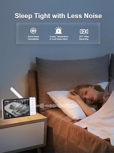Image of Smart Baby Monitor with 2 Cameras and Phone App, 5 inch HD Display Multi-Room Video Baby Monitor, Dual Mode (WiFi & Hack-Proof FHSS), Auto Motion Tracking, Cry Temp Alert, White Noise, 36H Battery