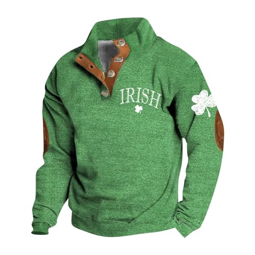 QWENTMTNTY Mens St Patricks Day Sweatshirt Retro Irish Flag Shamrock Shirts Stand Collar Long Sleeve Shirt Pullover Clothes2