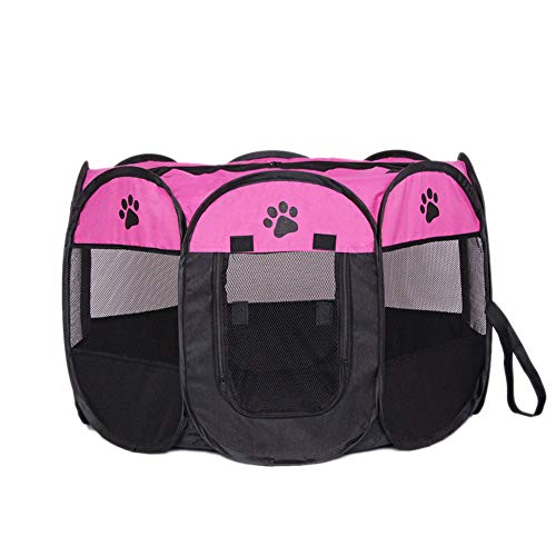 Sytaun Pet Folding Krat Oxford Doek Hek Hond Kat Kennel Boxen Puppy Oefening Rose Red + Zwart M