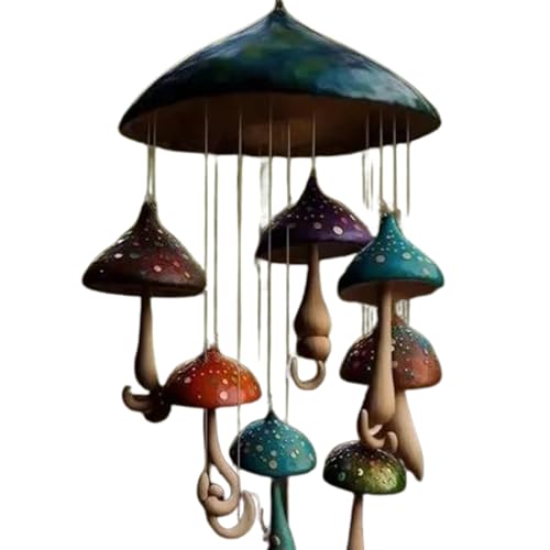 X-Institute Campanula a vento in resina a forma di fungo realizzata a mano, facile da appendere, calmante, ornamenti da giardino, da appendere all'aperto, fungo campanula