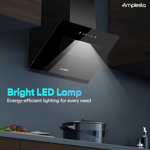 Image of Amplesta CycloneX 90CM Chimney for Kitchen Auto Cleaning 1600 m3 hr LED Touch Copper Motor Wall Mounted Kitchen Chimney for Home Filterless Two Way Suction Touch & Gesture Control (CycloneX-90-FL-HAC)