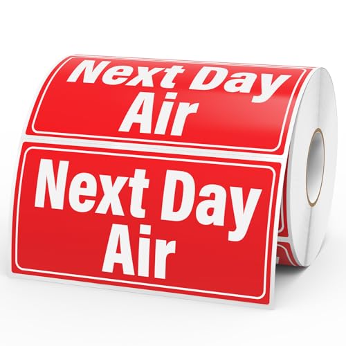 Meitaat 500 Pcs Next Day Air Shipping Labels 4" x 2" Red Warning Stickers Waterproof Adhesive Next Day Ship Stickers for Priority Packages Expedited Mailing