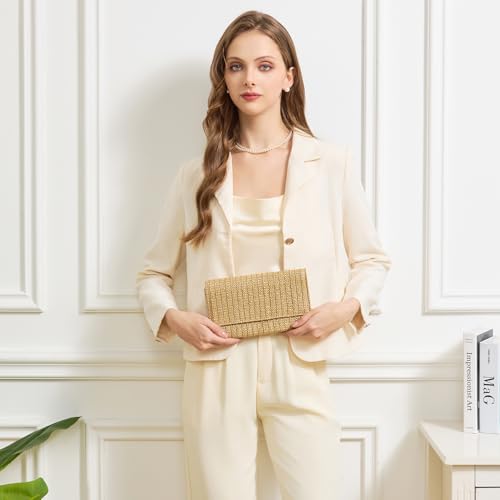 Image of BRYCTSISEN Women Straw Beach Clutch Purse Handbag Summer Elegant Vacation Style Shoulder Bag Crossbody Bag (Colorful2)