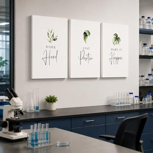 3 Piece Inspirational Wall Art, White Plants Sayings Picture, Quotes Work Stay Make it Canvas Prints for Office Decor, Triptych Entrepreneur Framed Artwork for Women Men Home Wall Decor (36" Wx24 H)