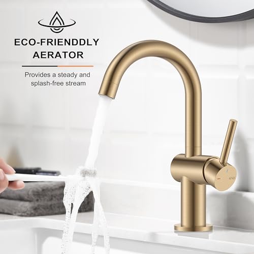 KENES Champagne Bronze Bathroom Faucet 1 Hole, Single Handle Gold Bathroom Sink Faucet for Vanity, Bar Sink Faucet with Drain Assembly & Deck Plate, Farmhouse RV Camper Outdoor Faucet, KE-9005B-CB by KENES - Used condition - Image 5