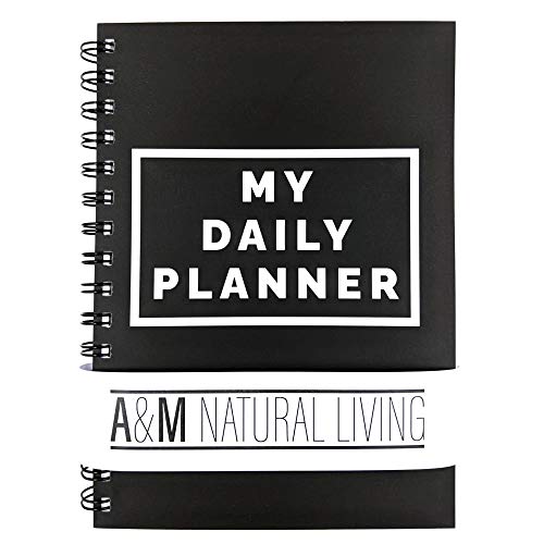 A&M Natural Living Planificador diario diario negro,6 meses sin fechar diario A5 planificador diario planificador para hacer la lista de notas,Planificador y organizadores de diario de productividad Cover