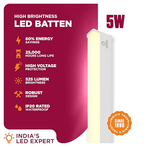 Image of GOURAV 1 Feet 5W Lotus LED Tubelight Warm White Light | Slim Compact Tube Light for Bedroom, Hallway, Study Room & Home | Soft Cozy Lighting Fixture, Pack of 1